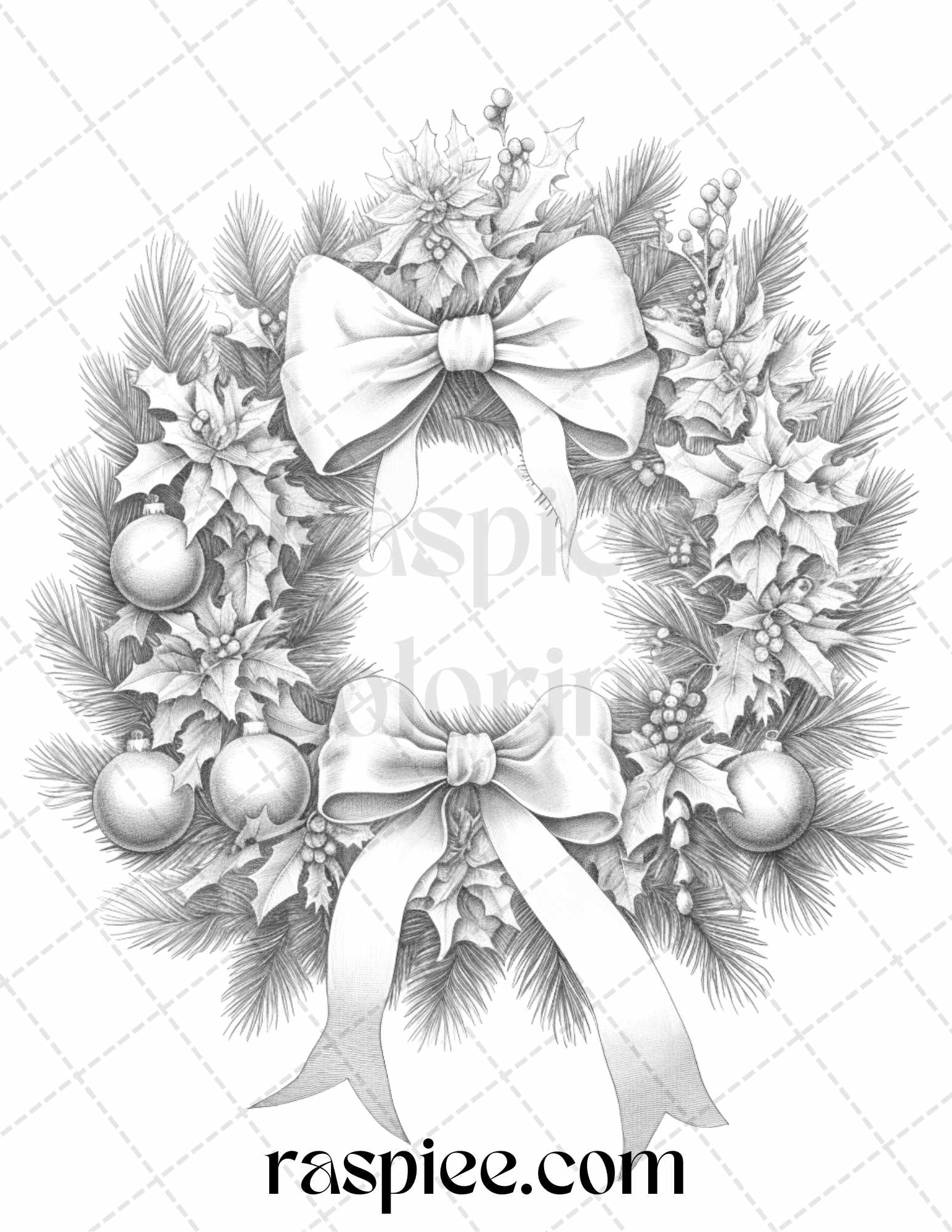 Christmas wreath grayscale coloring pages printable for adults pdf â coloring