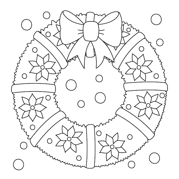 Premium vector christmas wreath coloring page for kids