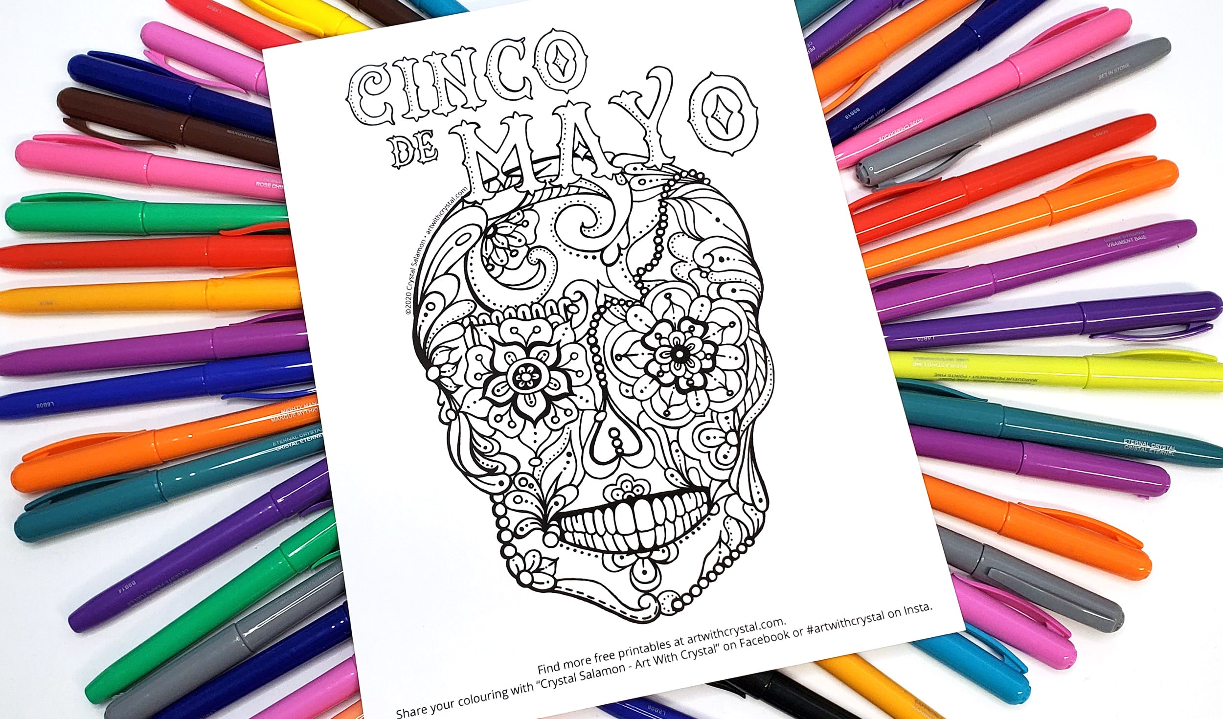 Cinco de mayo free printable colouring page art with crystal