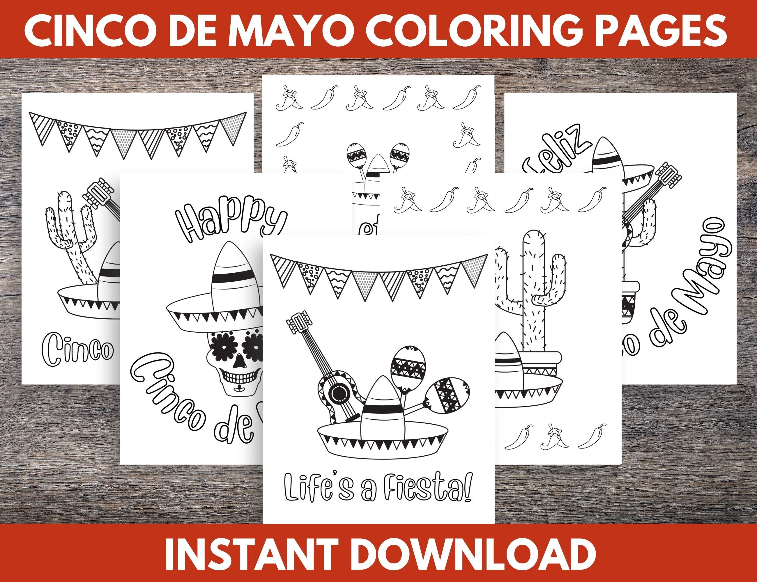 Printable cinco de mayo coloring pages cinco de mayo printable activity for kids and adults cinco de mayo party fiesta coloring sheets