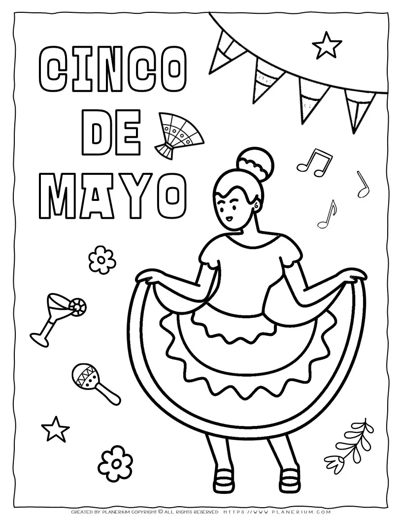 Celebrate cinco de mayo with a colorful woman dancer coloring page