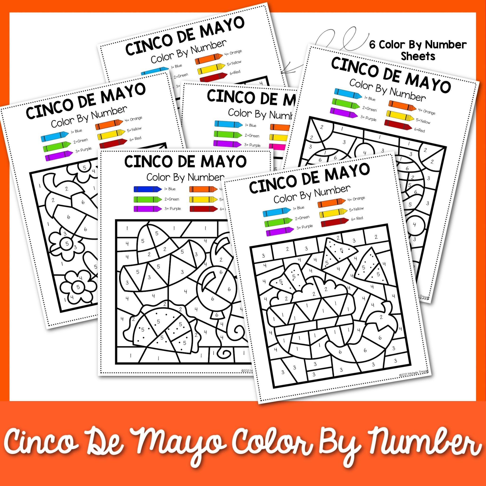 Cinco de mayo color by number sheets â