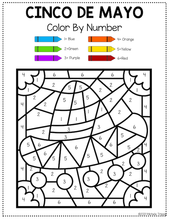 Cinco de mayo color by number sheet perfect for kindergarten coloring guide for kids printable sheets