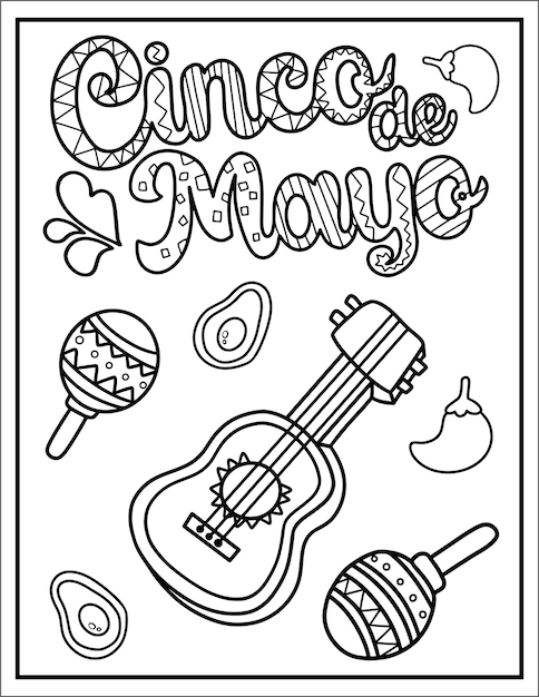 Premium vector cinco de mayo outline hand drawn doodle coloring