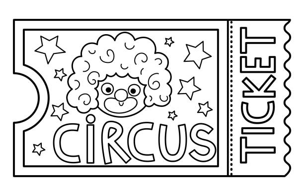 Vector circus ticket line icon amusement park pass outline clipart cute black and white street festival entrance card street show admission coupon illustration or coloring page with clown face stock illustration