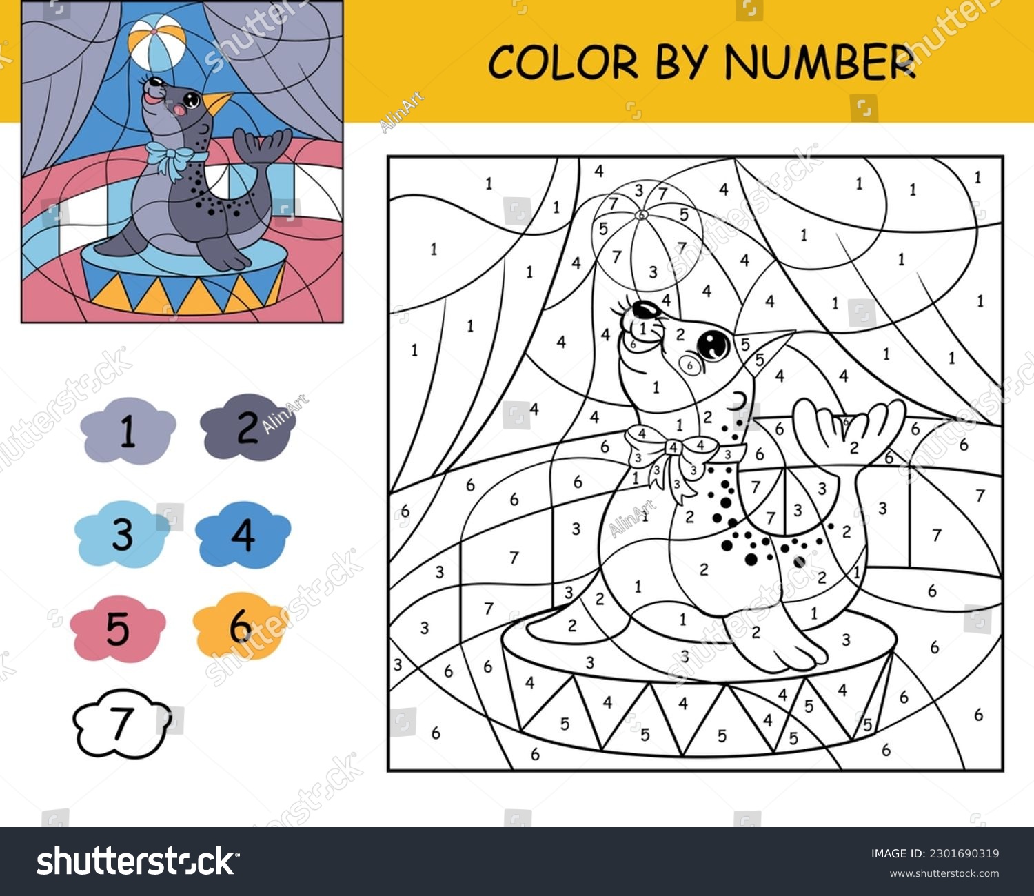Coloring puzzle number color kids circus stock vector royalty free