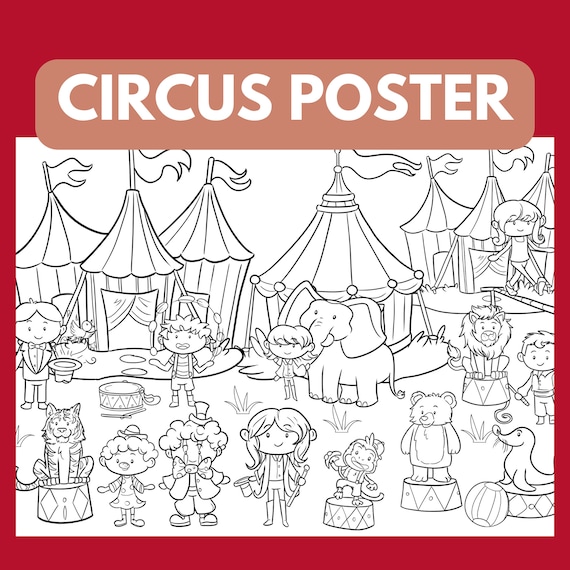 Circus themed digital coloring poster for kids printable circus coloring poster digital download fun coloring activity for the family