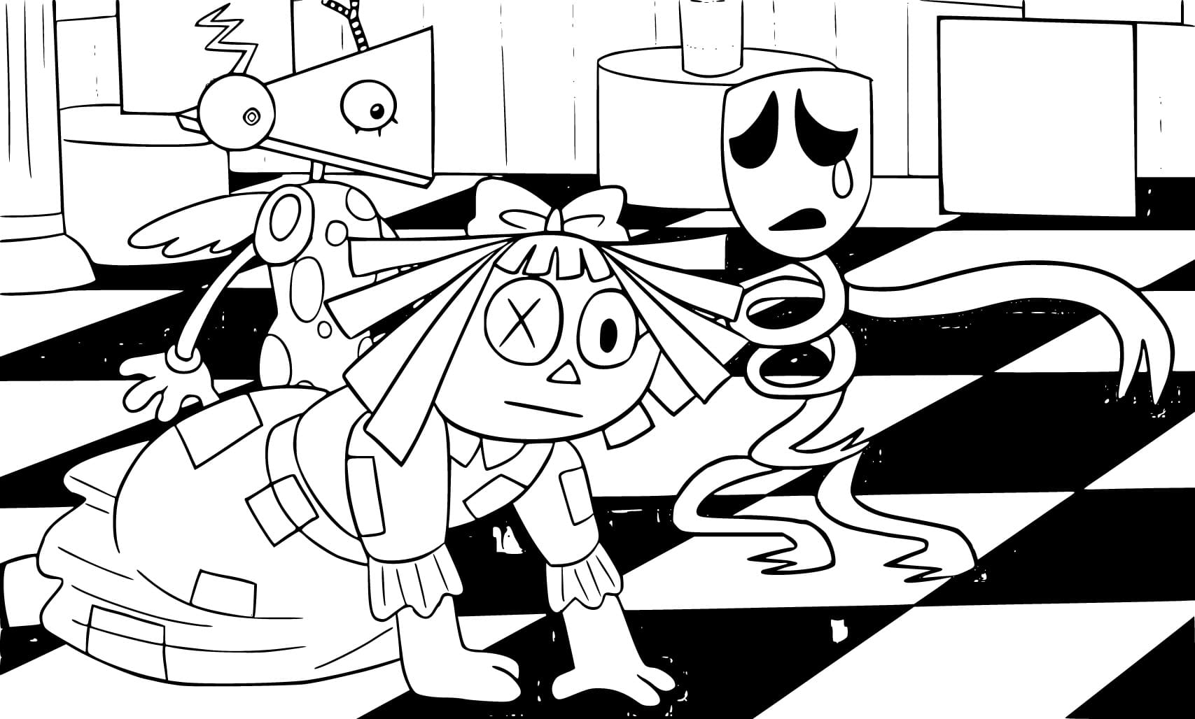 The amazing digital circus free coloring page