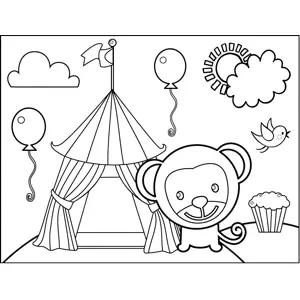 Monkey and circus tent coloring page