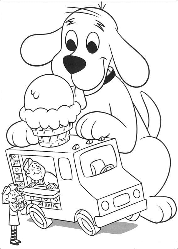 Clifford and ice cream truck coloring page