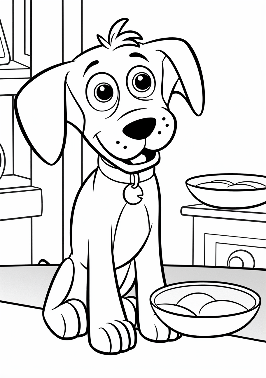 Cartoon dog with bowl of
