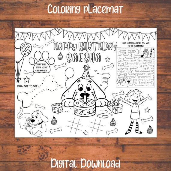 Clifford the big red dog birthday png clifford party favors clifford party supplies kids coloring placemats personalized coloring pages