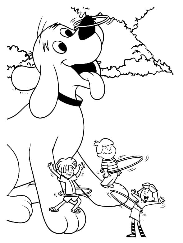Clifford and kids coloring page