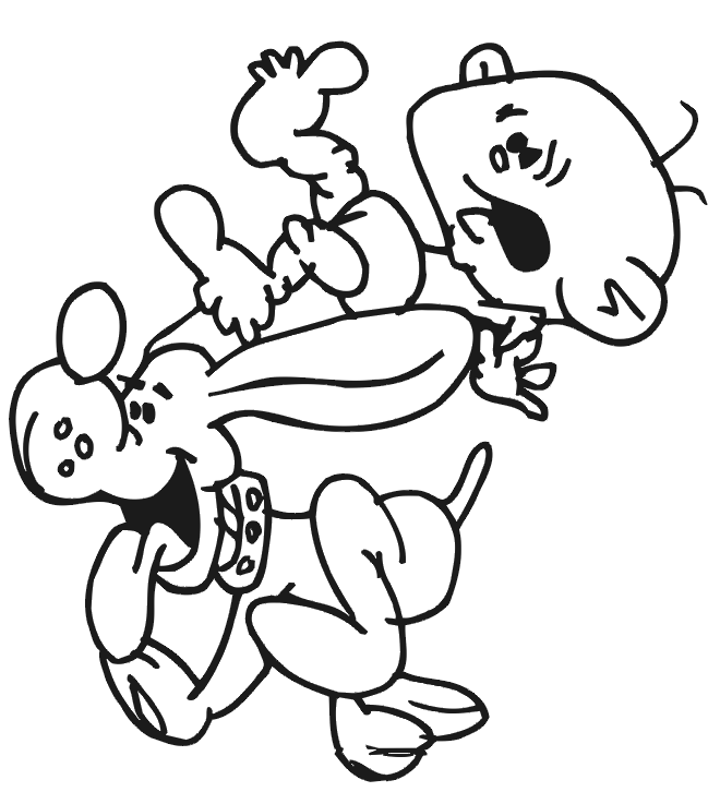 Dog coloring page baby falling off dog
