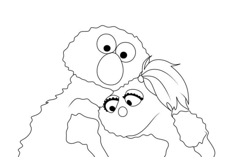 Two characters hugging from sesame street coloring page