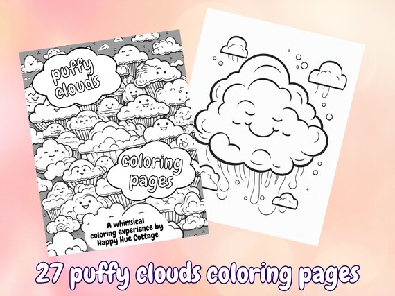 Puffy clouds coloring pages for kids and adults printable coloring sheets instant download