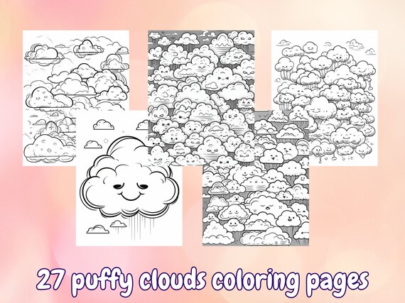 Puffy clouds coloring pages for kids and adults printable coloring sheets instant download