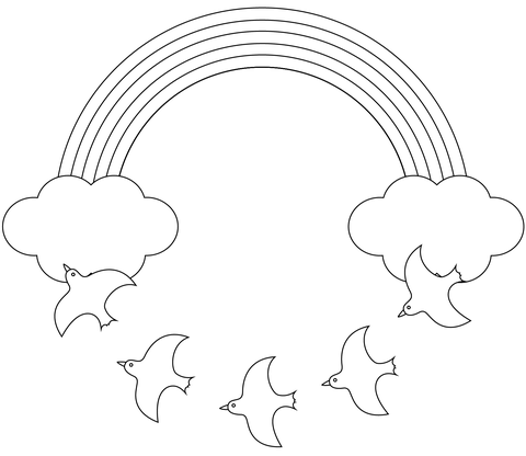 Rainbow and birds coloring page free printable coloring pages