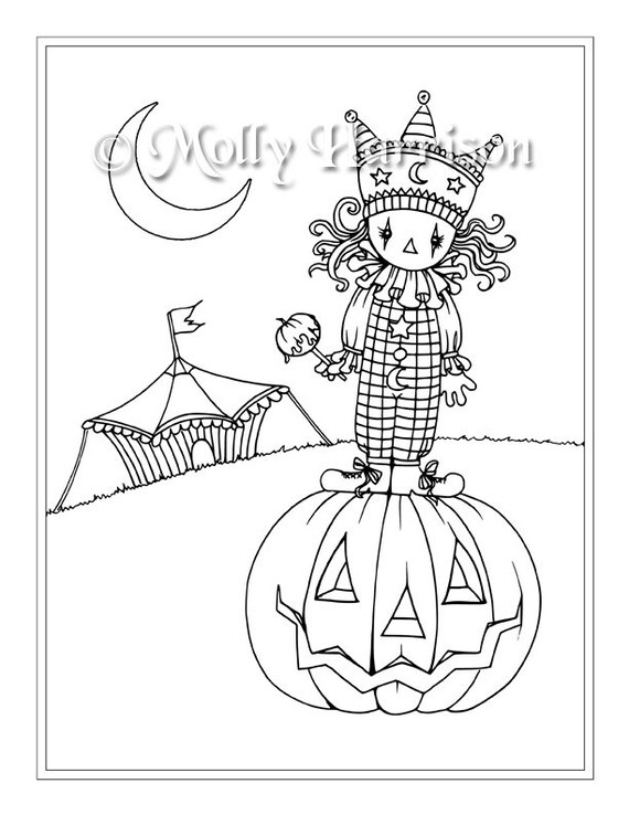 Cute little clown instant download printable halloween fantasy molly harrison art coloring page jpg x