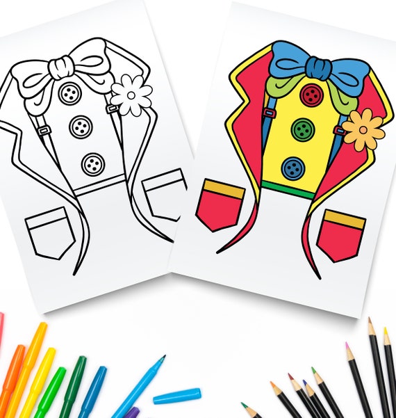 Printable carnival clown outfit digital download circus coloring page