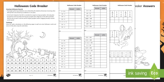 De breaker worksheets halloween maths resources