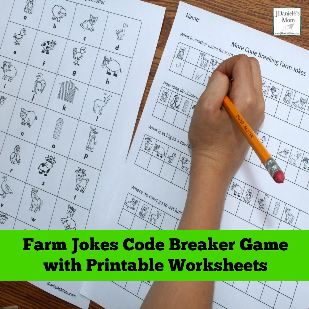 Farm jokes code breaker game with printable worksheets