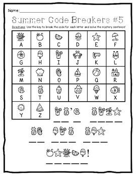 Summer code breakers reading ela packet by just write teaching tpt