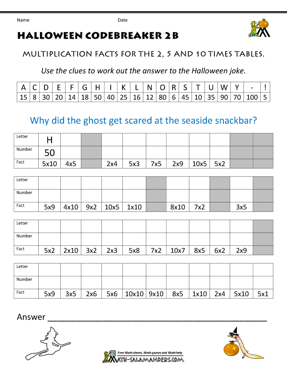 Free halloween math worksheets