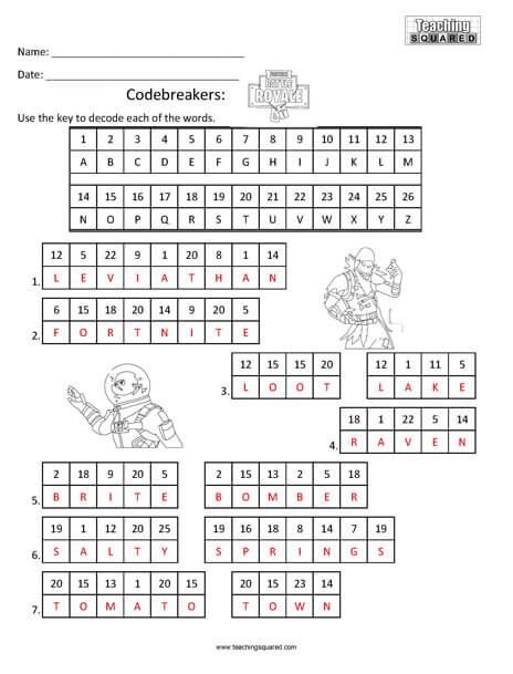 Codebreakers fortnite worksheet fun worksheets for kids worksheets numbers preschool
