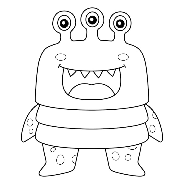 Premium vector monster three eyed coloring page for kids