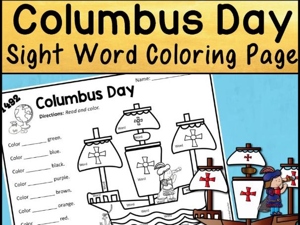 Columbus day sight word printable activity sheet