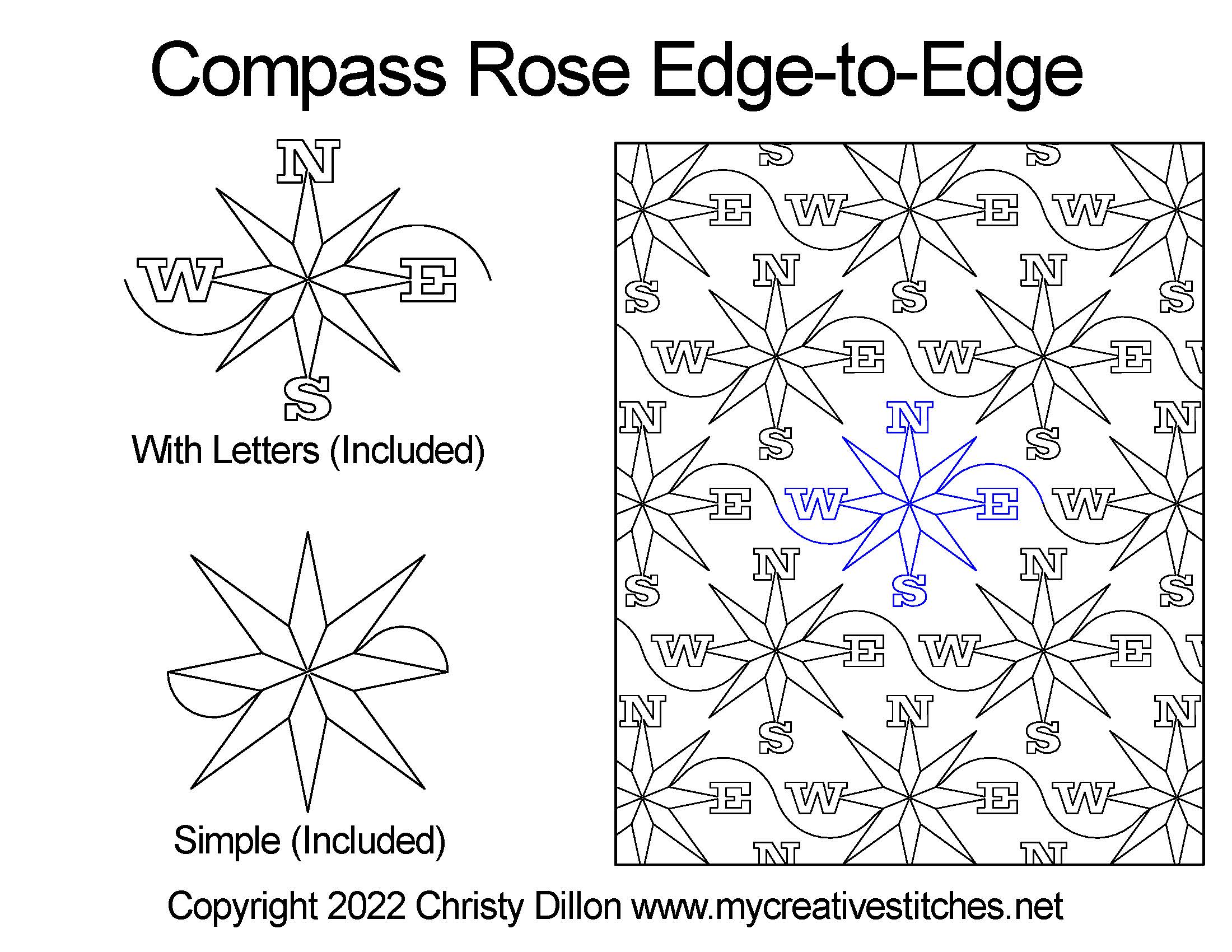Computerized quilting compass rose edge