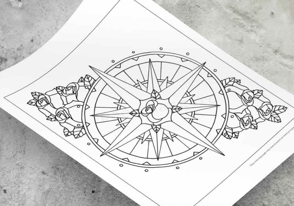 Compass rose coloring page download space bastard
