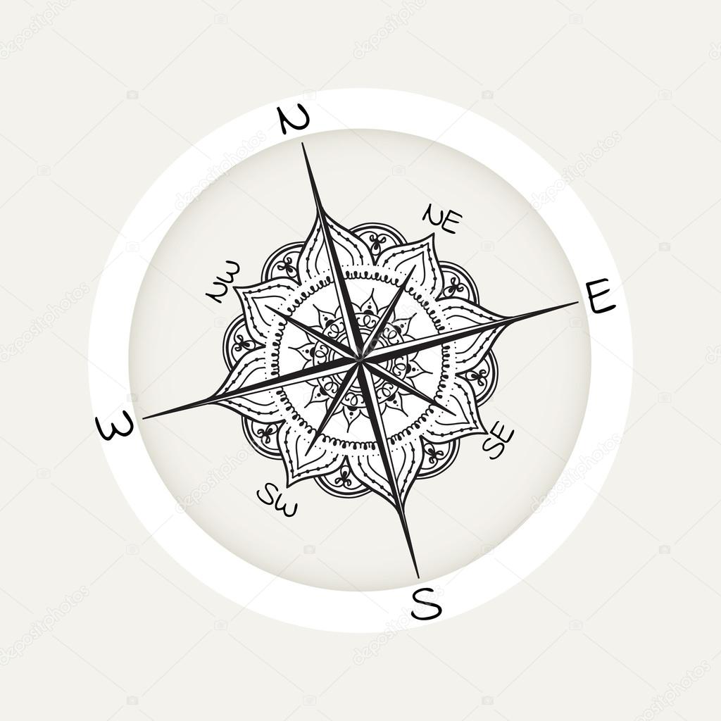Graphic wind rose pass drawn with floral elements stock vector by xarlyxa