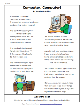 Parts of a puter worksheets