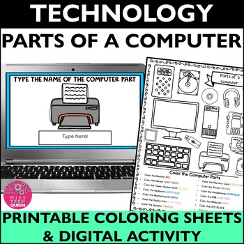 Puter parts activity technology lesson first week of school coloring sub plan