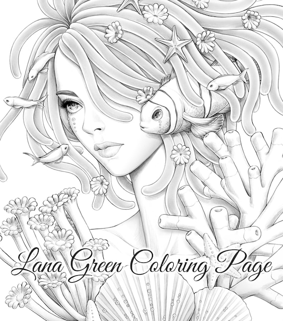Coraline coloring page for adults grayscale coloring page instant download lana green art jpeg pdf