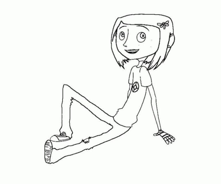 Cute coraline with a dragonfly on her hair coloring page