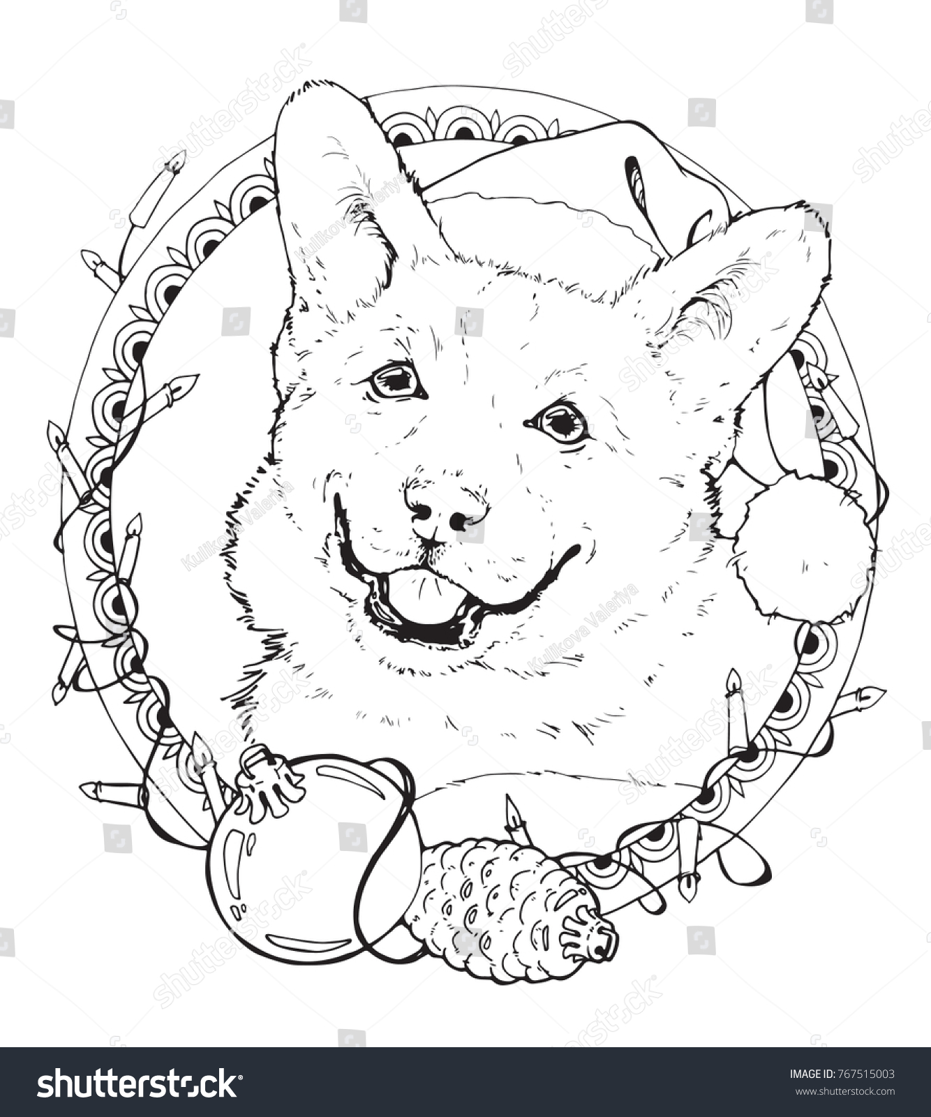 Coloring page christmas corgi decorative frame stock vector royalty free