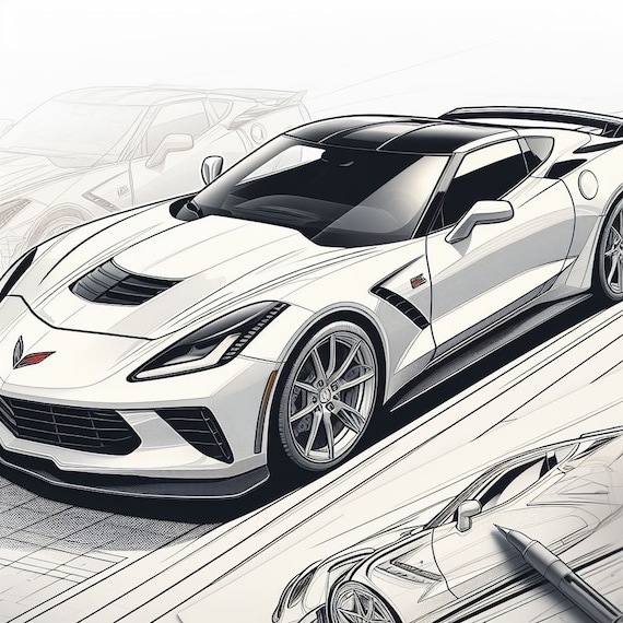 Corvette stingray coloring pages instant download