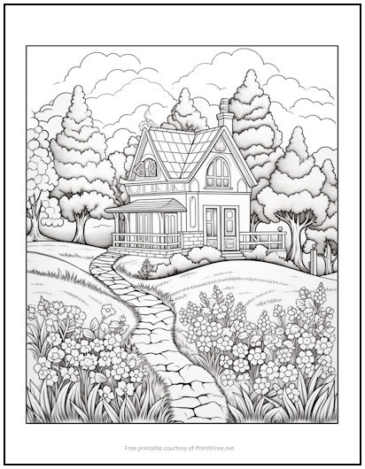Country cottage coloring page print it free