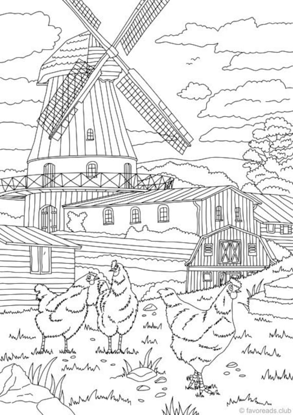 Country mill printable adult coloring page from favoreads coloring book pages for adults and kids coloring sheets coloring designs