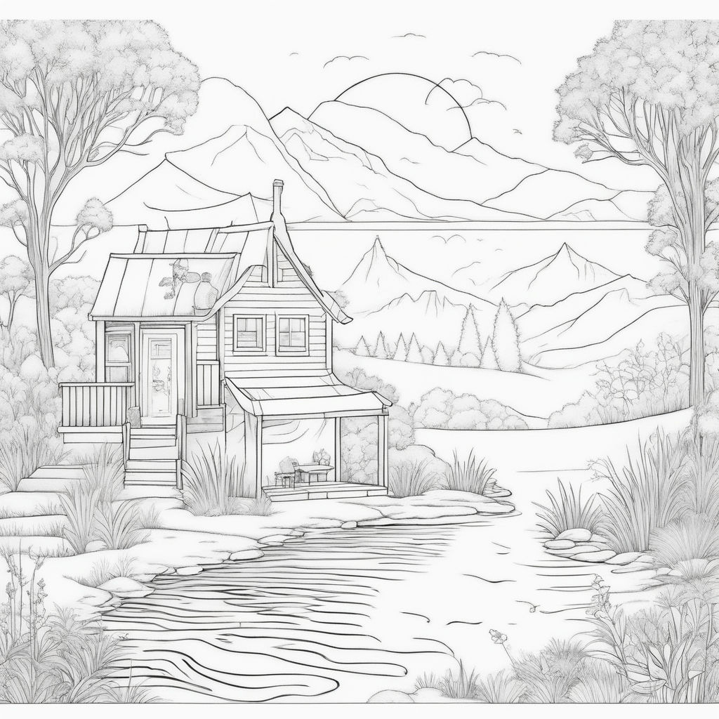A creative coloring book simple template of mountain house
