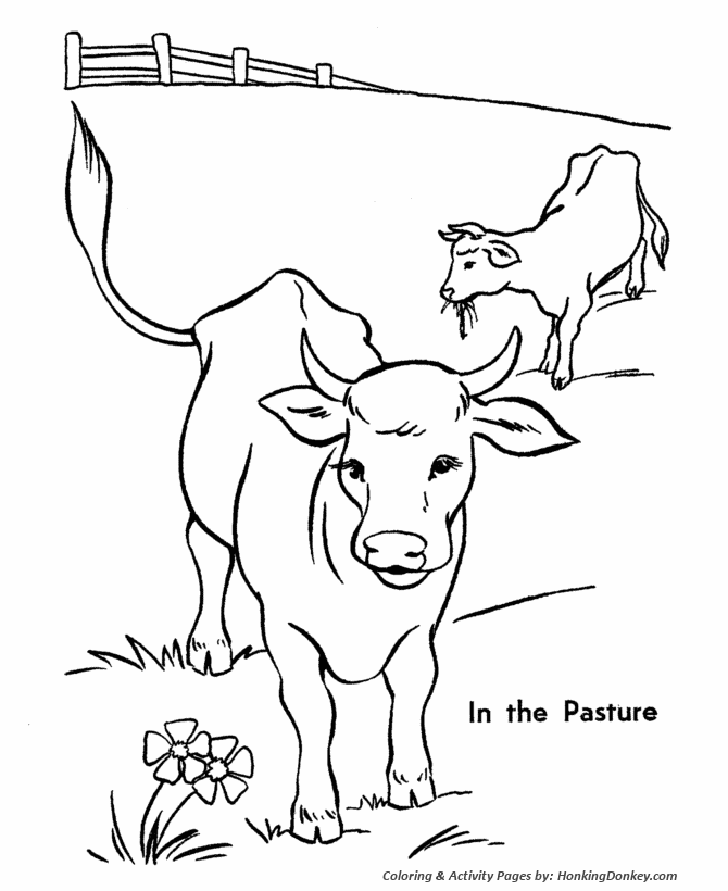 Cow coloring pages printable cows in the pasture coloring page and kids activity sheet