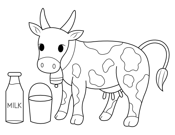 Printable cow and milk coloring page