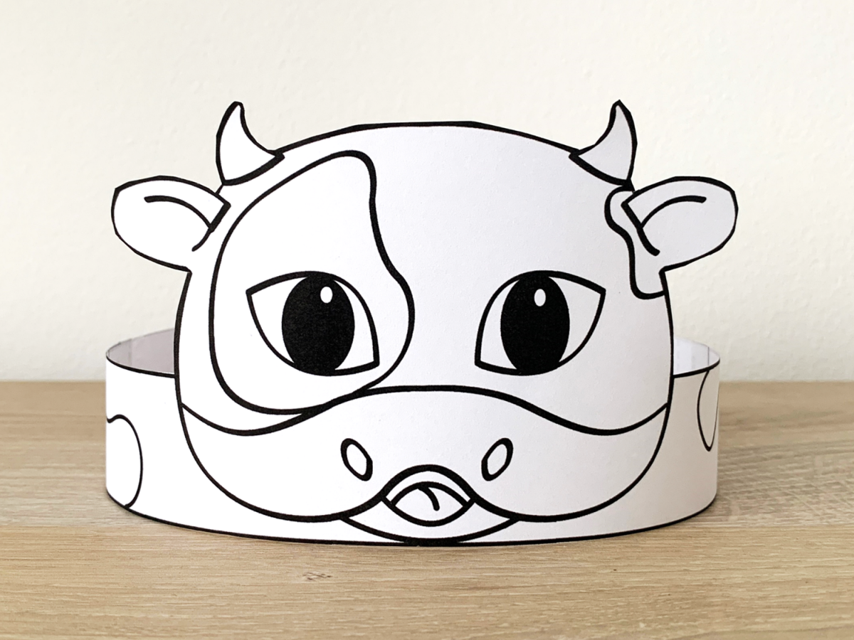 Cow paper crown printable farm coloring craft made by teachers