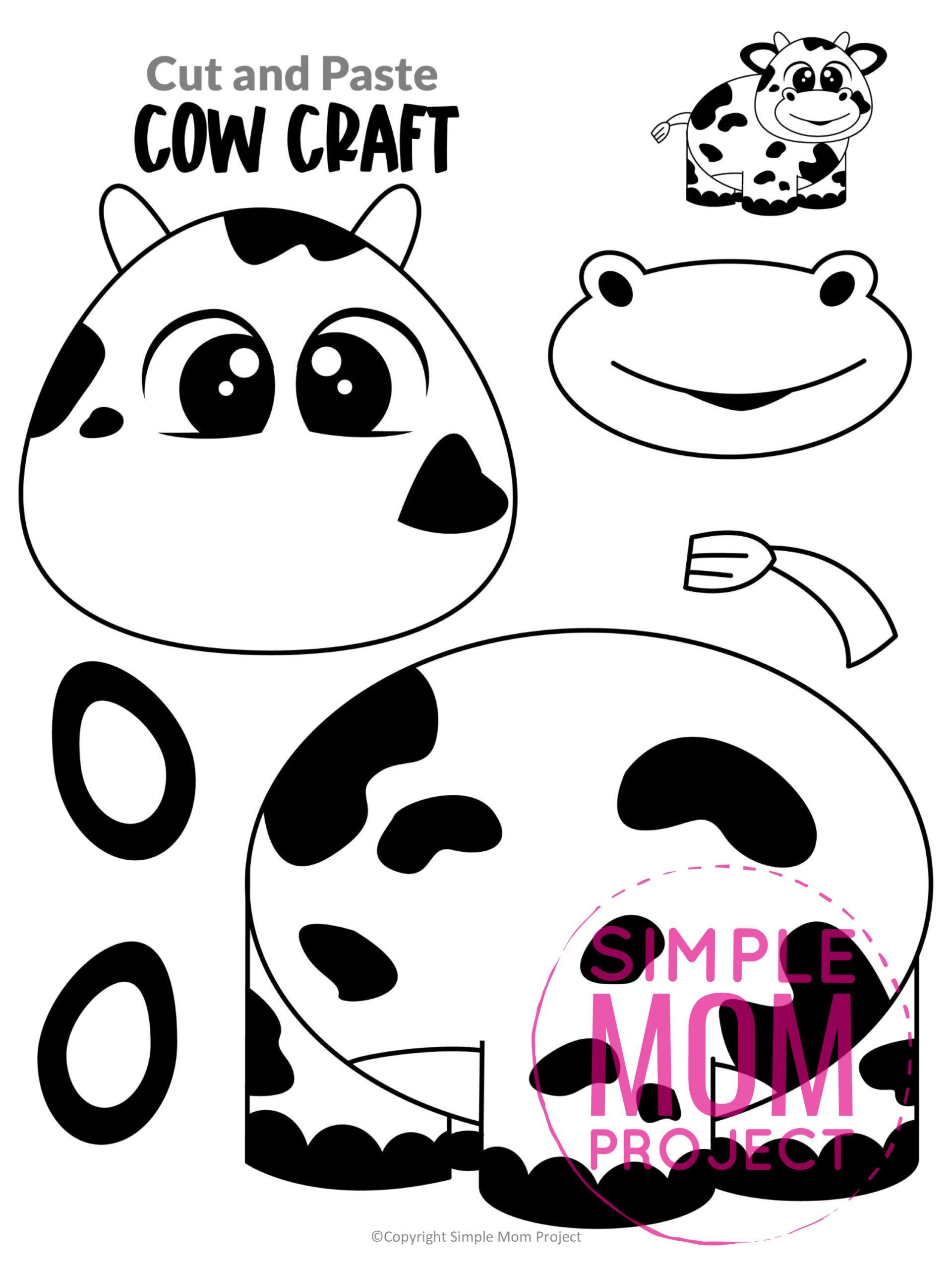 Free printable cow craft template cow craft farm animal crafts animal crafts for kids