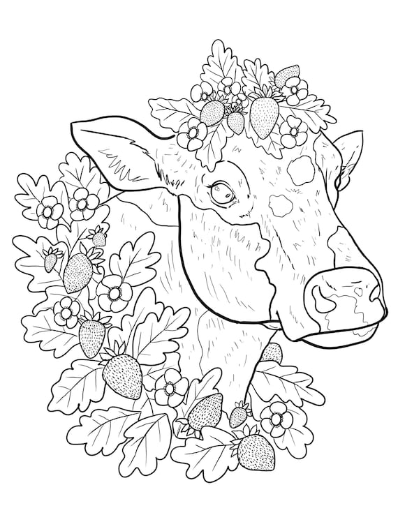 Strawberry cow downloadable coloring page