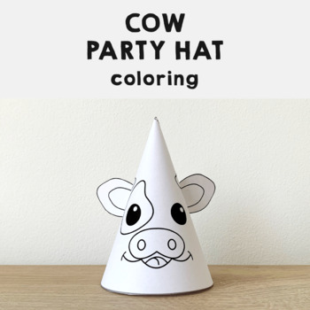 Cow party hat printable farm animal coloring paper craft activity template