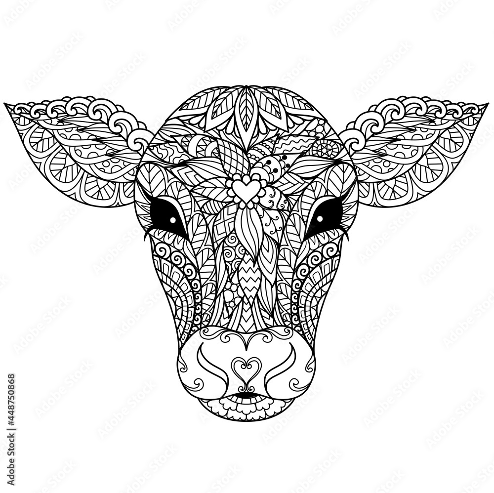 Calf or cow head mandala for adult coloring bookcoloring pageprint on product laser cut paper cut and so on vector illustration vector